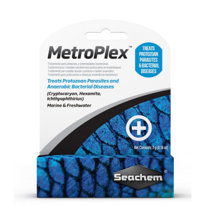 Seachem Metroplex metronidazole powder for treating hole in the head disease and Hexamita in aquarium fish